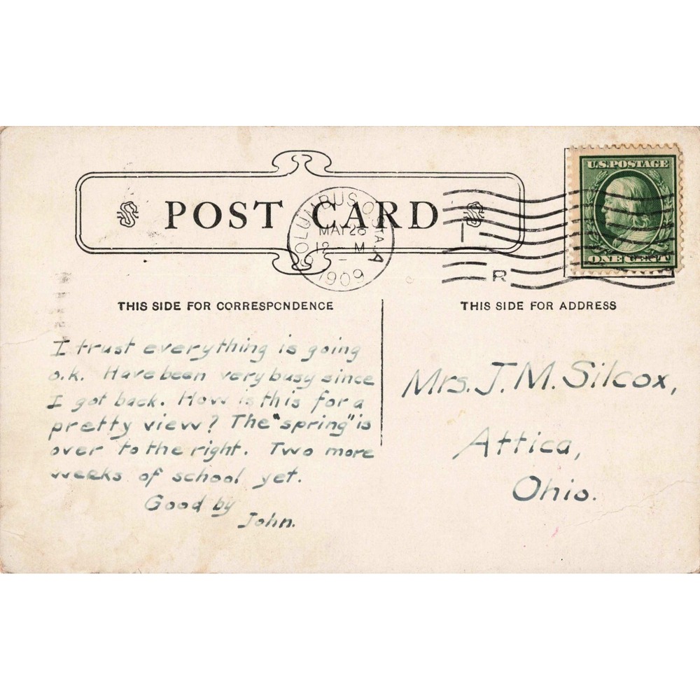 Vintage 1909 The Spring Ohio State University Columbus Ohio Postcard VG - Picture 2 of 2